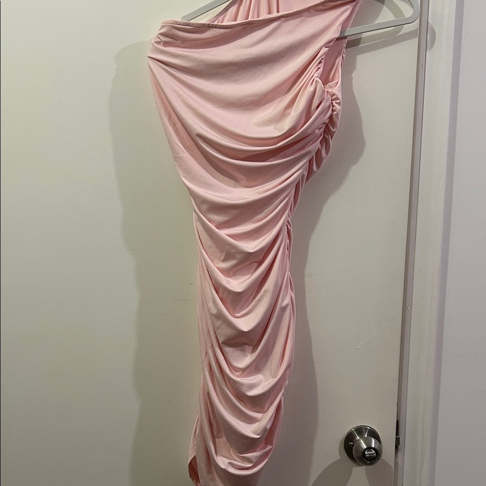Elegant One Shoulder Pink Dress
